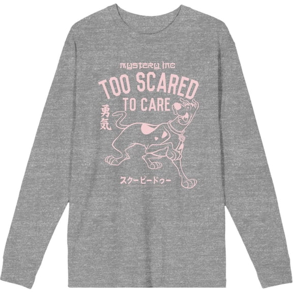 Scooby-Doo Too Scared To Care Adult Heather Gray Crew Neck Long Sleeve Tee-Medium
