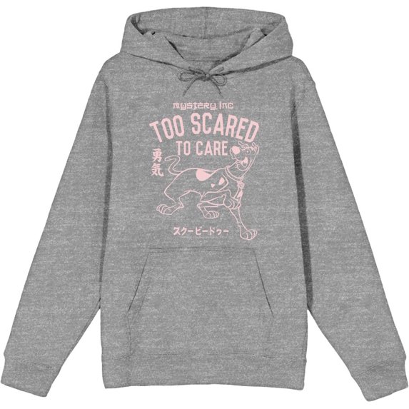 Scooby-Doo Too Scared To Care Adult Heather Gray Long Sleeve Hoodie-Medium