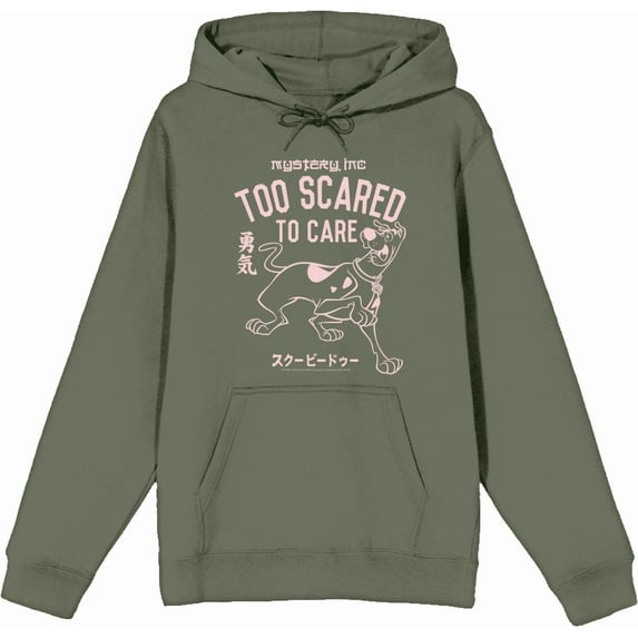 Scooby-Doo Too Scared To Care Adult Olive Long Sleeve Hoodie-XL