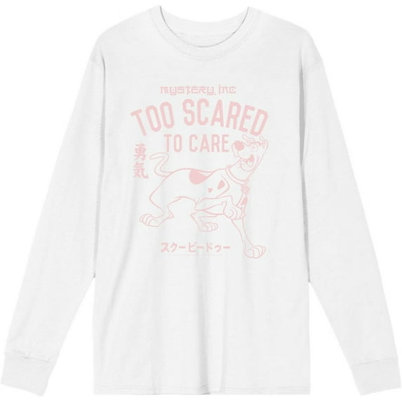Scooby-Doo Too Scared To Care Adult White Crew Neck Long Sleeve Tee-XS