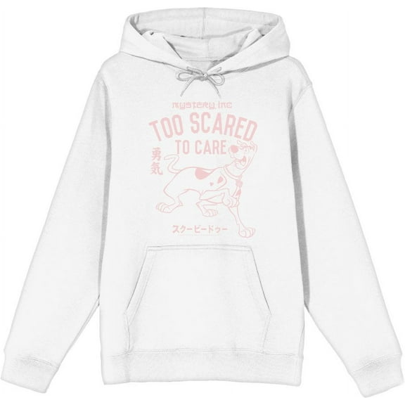 Scooby-Doo Too Scared To Care Adult White Long Sleeve Hoodie-Large
