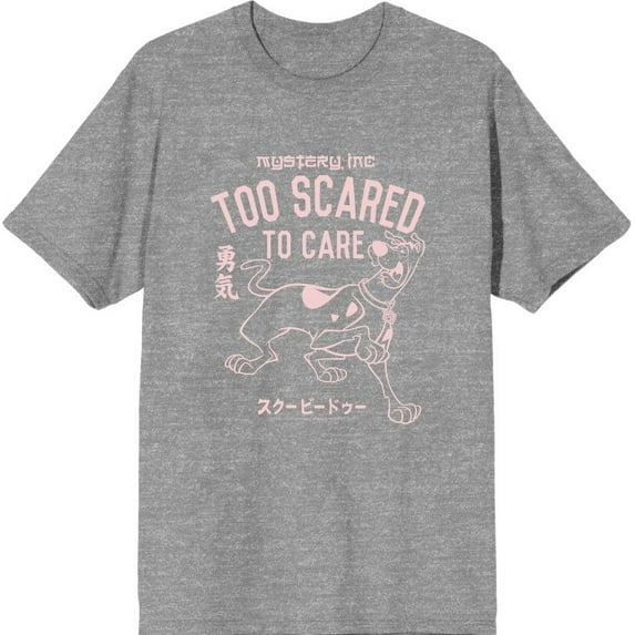 Scooby-Doo Too Scared To Care Men's Heather Gray Crew Neck Short Sleeve Tee-Medium