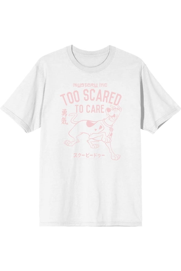 Scooby-Doo Too Scared To Care Men's White Crew Neck Short Sleeve Tee-3XL