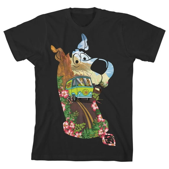 Scooby Doo Trap Graphics Mystery Machine Boy's Black T-shirt-Small