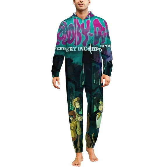 Scooby-Doo Unisex Onesie Pajamas Zipper Jumpsuit Hooded One Piece Sleepwear for Family Mens Womens
