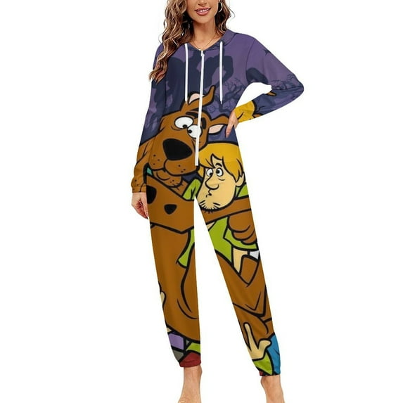 Scooby-Doo Unisex Onesie Pajamas Zipper Jumpsuit Hooded One Piece Sleepwear for Family Mens Womens