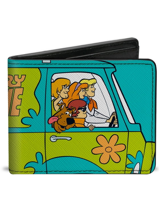 Scooby Doo Wallet, Bifold, Scooby Doo Group Driving Mystery Machine Side Pose Blue, Vegan Leather