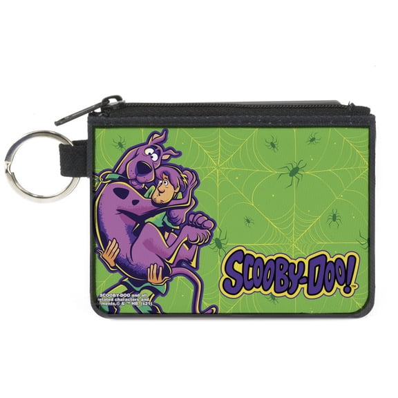 Scooby Doo Wallet, Coin Purse, Scooby Doo Shaggy Carrying Scooby Pose and Spider Webs Greens, Canvas