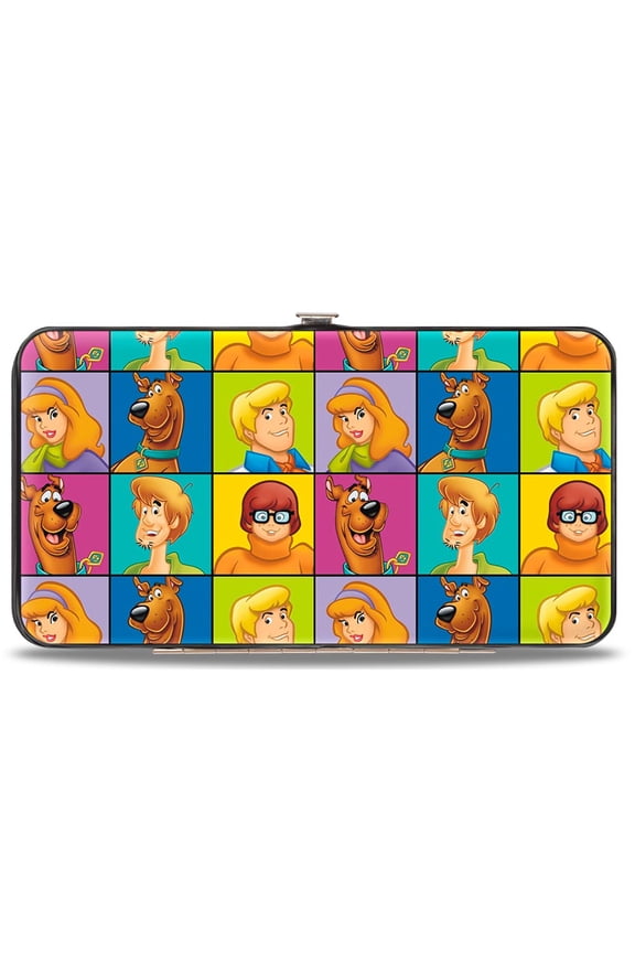 Scooby Doo Wallet, Hinged, Scooby Doo Character Face Blocks Multi Color, Vegan Leather