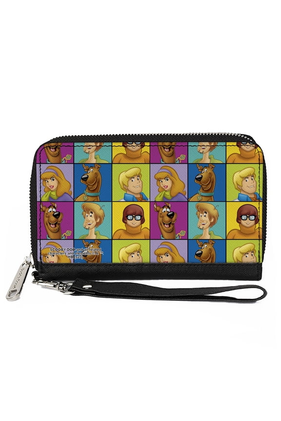 Scooby Doo Wallet, Zip Around, Scooby Doo 5-Character Face Blocks Multi Color, Vegan Leather