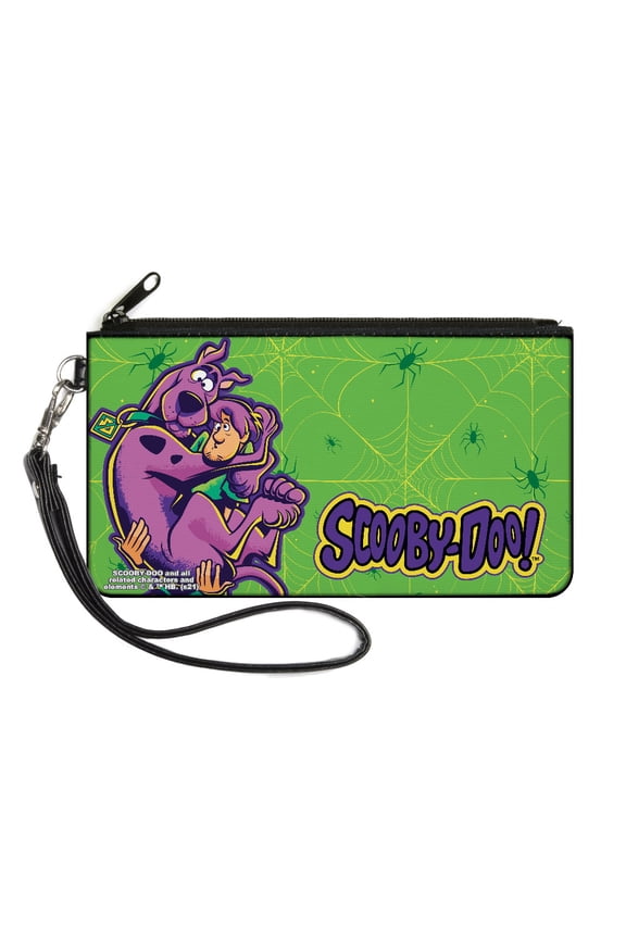 Scooby Doo Wallet, Zip Clutch, Scooby Doo Shaggy Carrying Scooby Pose and Spider Webs Greens, Canvas