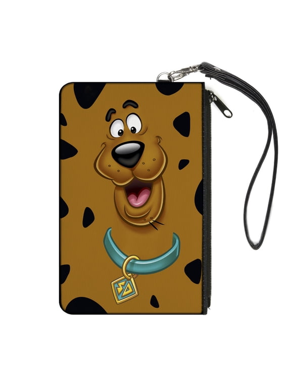 Scooby Doo Wallet, Zip Pouch, Scooby Doo Smiling Face Spots Brown Black, Canvas