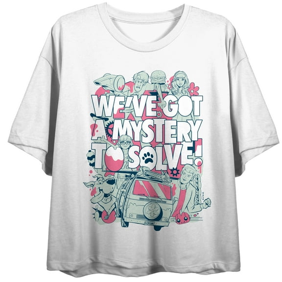 Scooby Doo We've Got A Mystery To Solve Crew Neck Short Sleeve Women's White Crop Top-Large