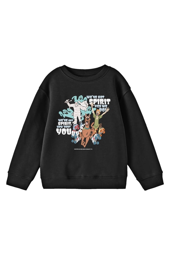 Scooby Doo We've Got Spirit Crew Neck Long Sleeve Youth Black Sweatshirt-Large