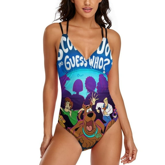 Scooby Doo Women's One Piece Swimsuits Tummy Control Bathing Suits V Neck Double Straps Swimwear Slimming S