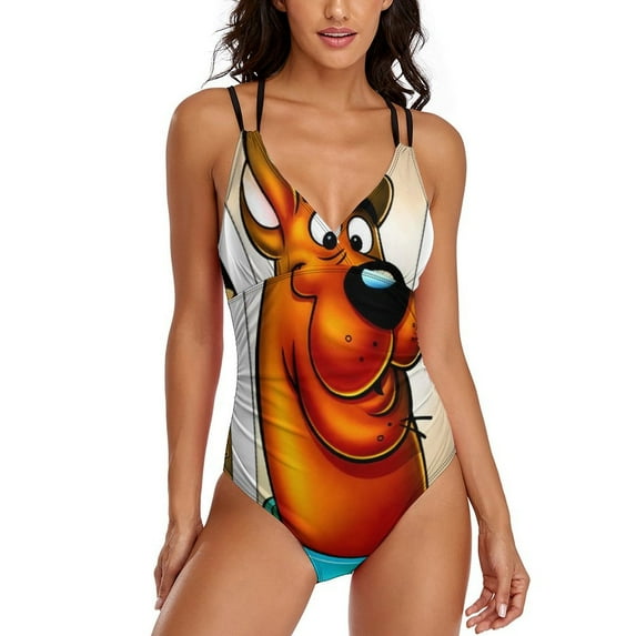 Scooby Doo Women's One Piece Swimsuits Tummy Control Bathing Suits V Neck Double Straps Swimwear Slimming XL