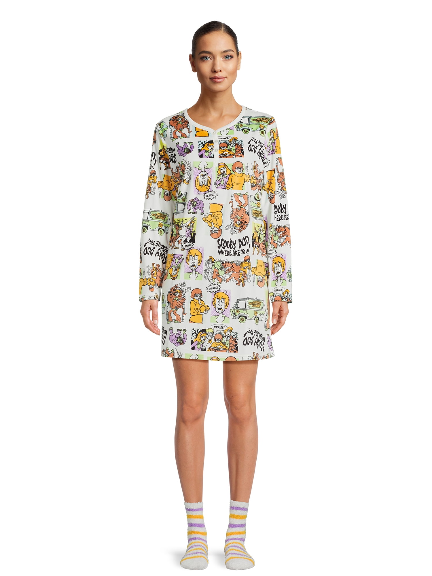 Scooby-Doo Women's Velvet Henley Sleepshirt and Plush Socks Set, 2-Piece, Sizes XS-3X