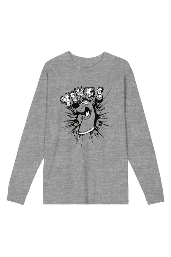 Scooby-Doo Yikes Adult Heather Gray Crew Neck Long Sleeve Tee-Medium