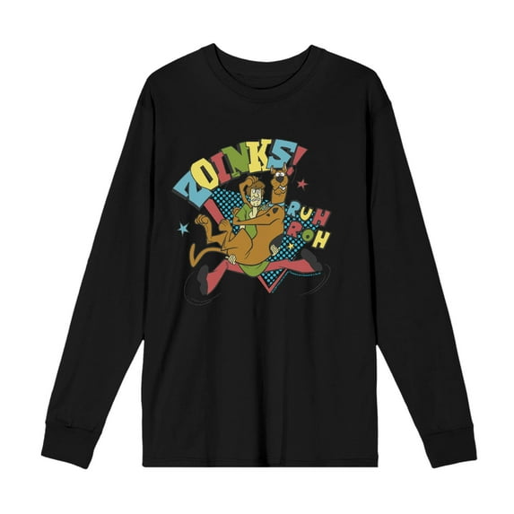 Scooby-Doo Zoinks Ruh Roh Adult Black Crew Neck Long Sleeve Tee-XS