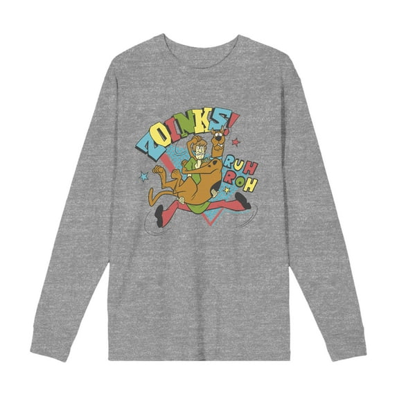 Scooby-Doo Zoinks Ruh Roh Adult Heather Gray Crew Neck Long Sleeve Tee-Medium