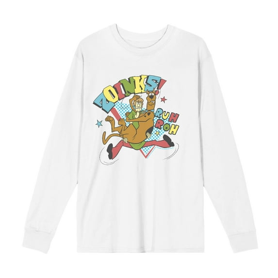 Scooby-Doo Zoinks Ruh Roh Adult White Crew Neck Long Sleeve Tee-Medium