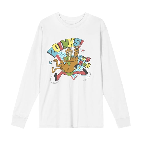 Scooby-Doo Zoinks Ruh Roh Adult White Crew Neck Long Sleeve Tee-XXL
