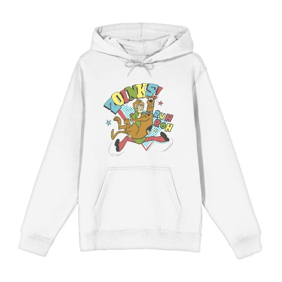 Scooby-Doo Zoinks Ruh Roh Adult White Long Sleeve Hoodie-Large
