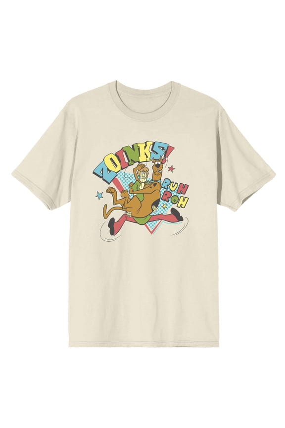 Scooby-Doo Zoinks Ruh Roh Men's Natural Crew Neck Short Sleeve Tee-XXL