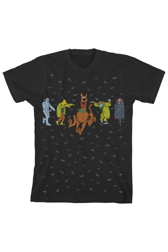 Scooby Doo and Monsters Youth Black Short Sleeve Crew Neck Tee-Medium