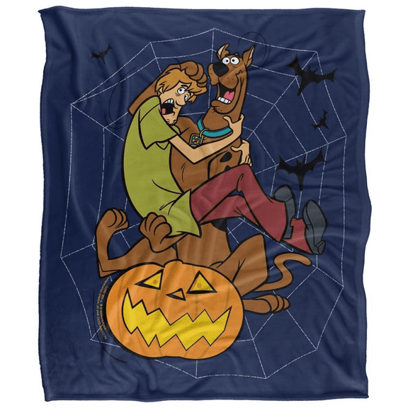 Scooby-Doo and Shaggy Halloween Flannel Blanket, Pumpkin Spider Web Cartoon Throw Blanket, Soft Cozy Fleece Blanket for Bed Sofa Travel