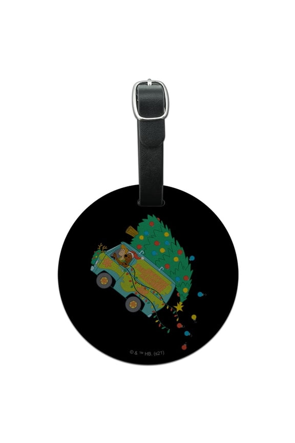 Scooby Mystery Machine Christmas Round Leather Luggage Card Carry-On ID Tag