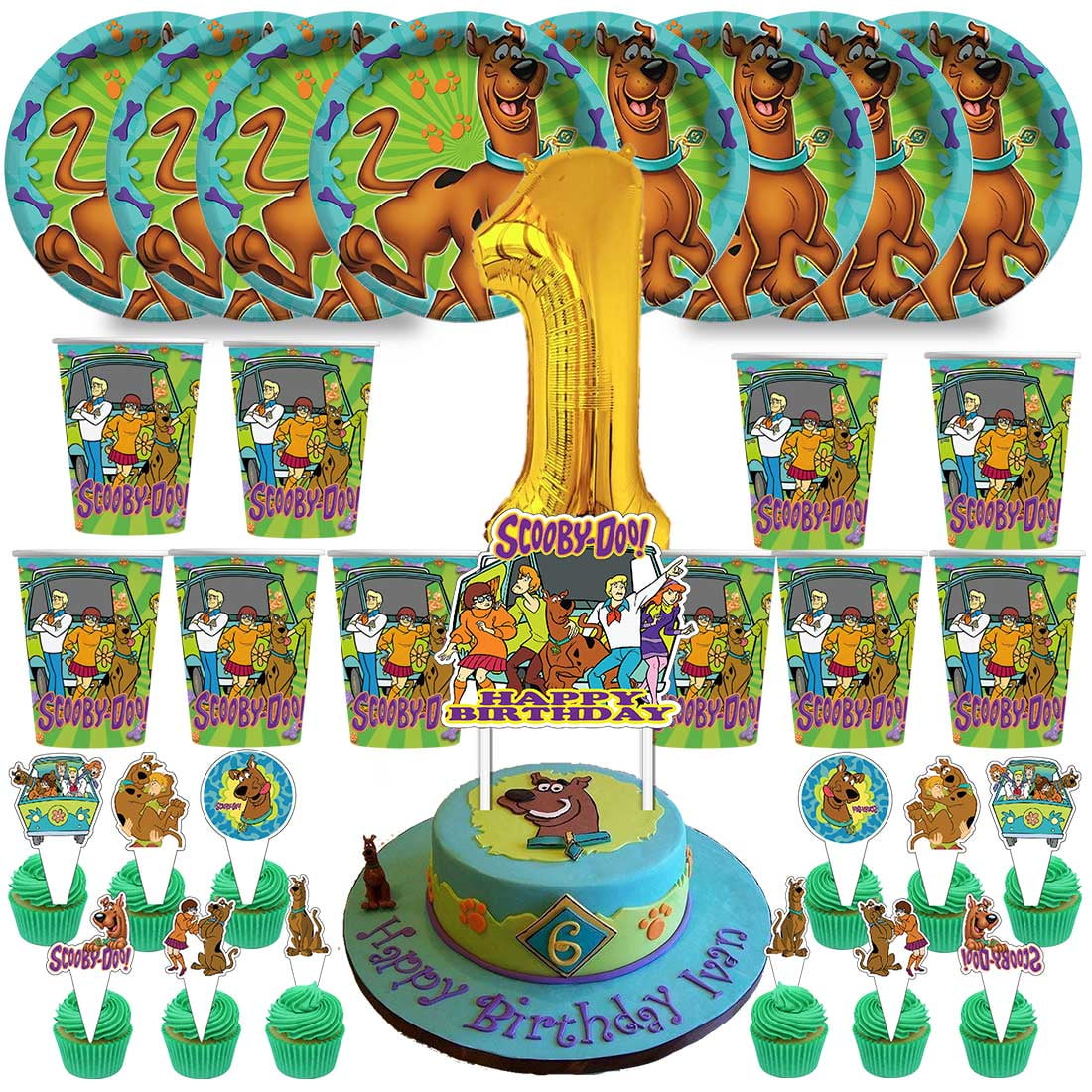 Scooby doo Birthday 1st Cups Party Supplies Plates Fans Decorations Cake Topper Decor