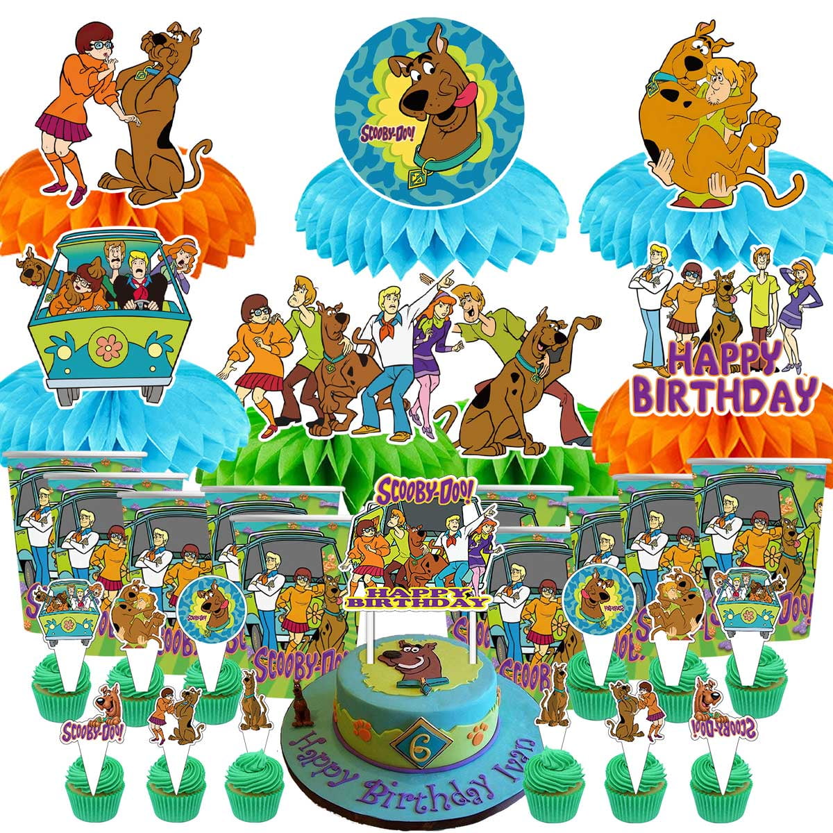 Scooby doo Party Supplies Decor Cups Fans Decorations Honeycomb Centerpieces Cake Toppers