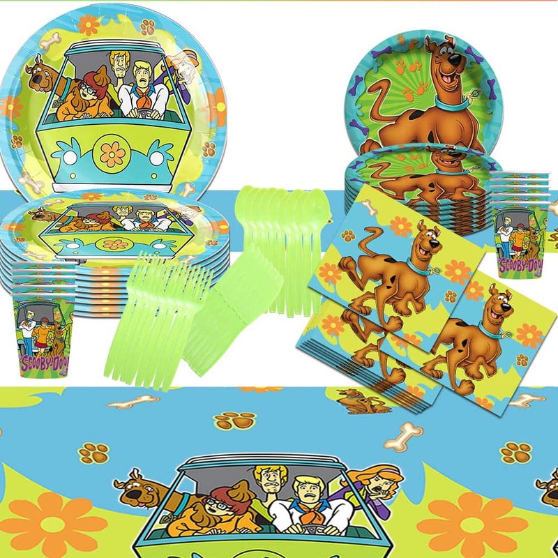 Scooby doo Party Tableware Set Plates Cup Kit Birthday Supplies Decorations Disposable Dinnerware