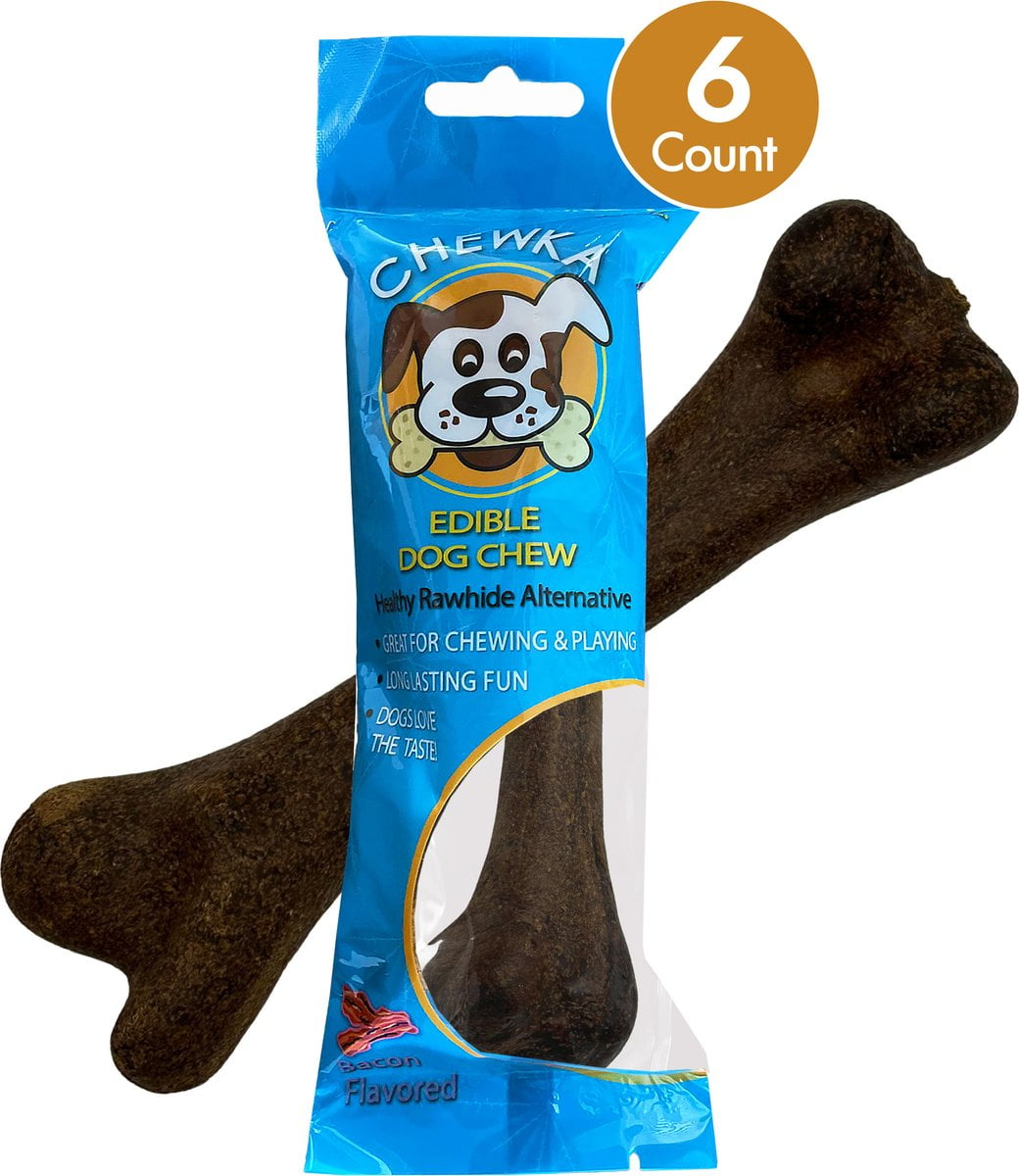 Scoochie Pet Chewka Bacon Flavored Plant-Forward Fully Digestible Dog Chew Bone, Medium, 6CT