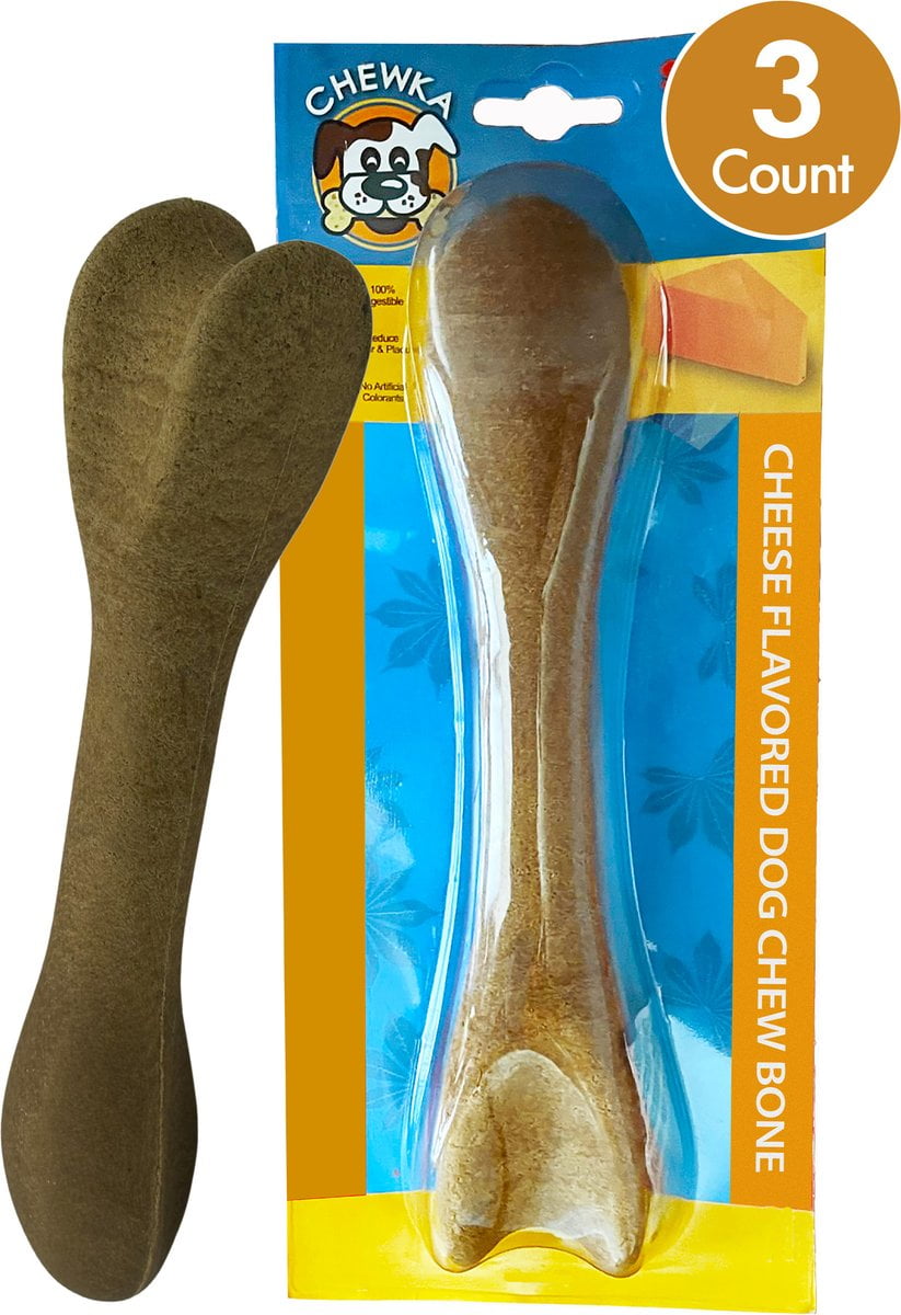Scoochie Pet Chewka Cheese Flavored Plant-Forward Fully Digestible Dog Chew Bone, Large, 3CT