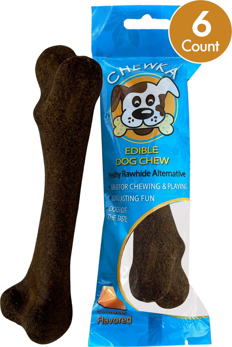 Scoochie Pet Chewka Cheese Flavored Plant-Forward Fully Digestible Dog Chew Bone, Medium, 6CT
