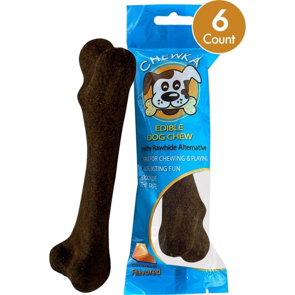 Scoochie Pet Chewka Cheese Flavored Plant-Forward Fully Digestible Dog Chew Bone, Medium, 6CT