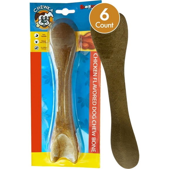 Scoochie Pet Chewka Chicken Flavored Plant-Forward Fully Digestible Dog Chew Bone, Large, 6CT