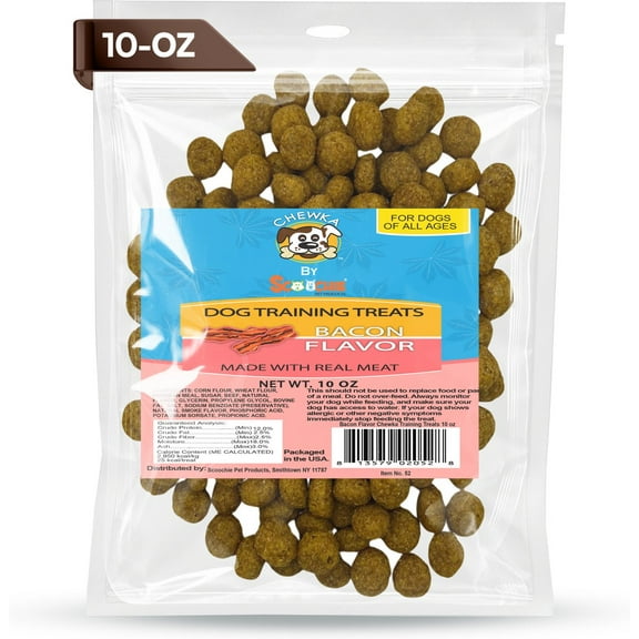 Scoochie Pet Chewka Real Meat Bacon Flavor Training Bites Dog Treats, 10-oz bag