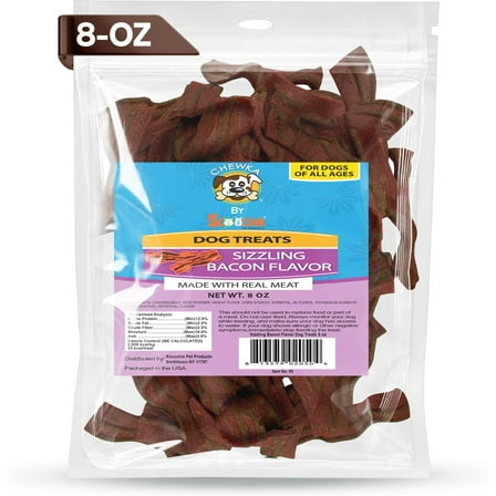 Scoochie Pet Chewka Thick-Cut Real Meat Strips Sizzling Bacon Flavor Dog Treats, 8-oz bag