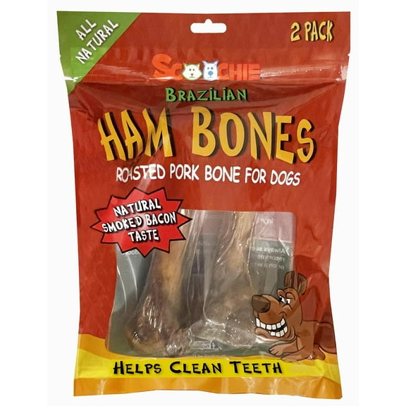 Scoochie Pet Products 664 Brazilian Ham Bone & Pork Femur Treats in Zip Lock PVC Bag - Pack of 2