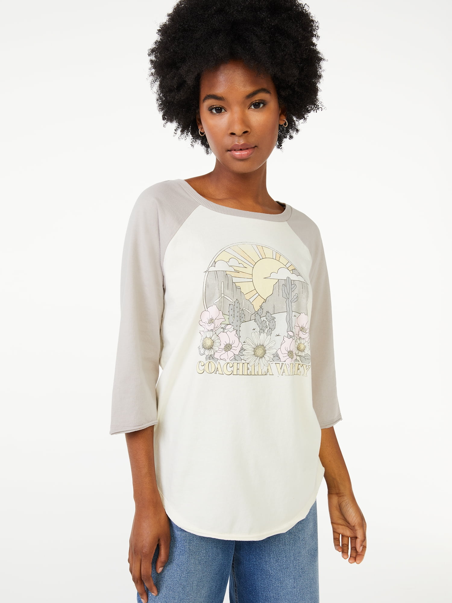 Scoop 3/4 Sleeve Graphic Raglan Relaxed Fit T-Shirt (Women's) 1 Pack