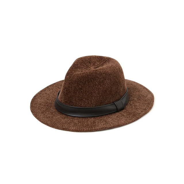Scoop Adult Female Chenille Fedora with Faux Leather Trim