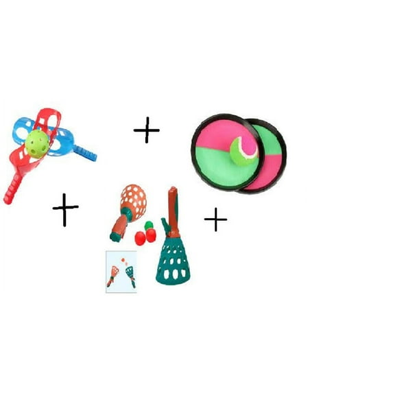 Scoop Ball Game + Stick Paddles + Catch Balls Game Set with 3 Balls, Outdoor and Indoors Toys