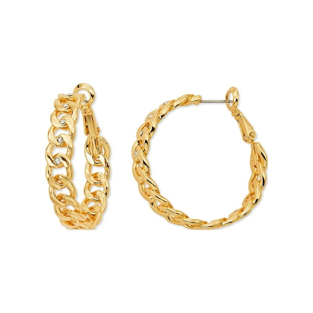 Scoop Brass Yellow Gold-Plated Chain Link Hoop Earrings