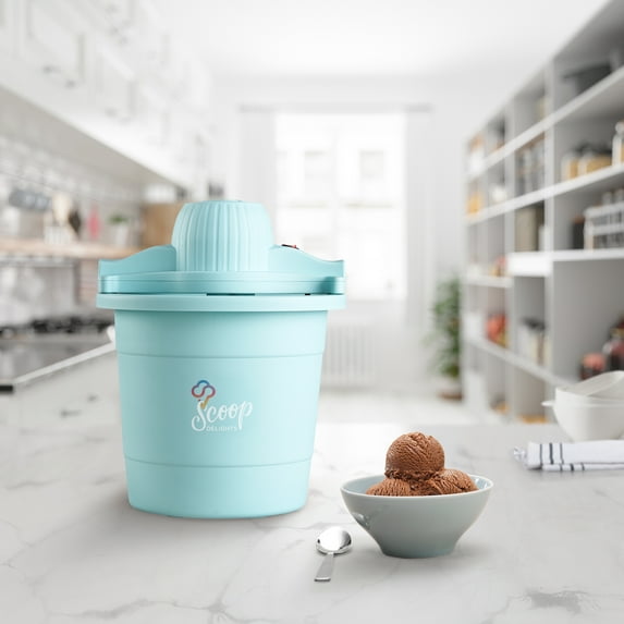 Scoop Delights 4-Quart, Home Made Ice Cream Machine, Gelato, Frozen Yogurt & Sorbet Maker, Aqua, Great For Birthday or Housewarming Gift Under $20