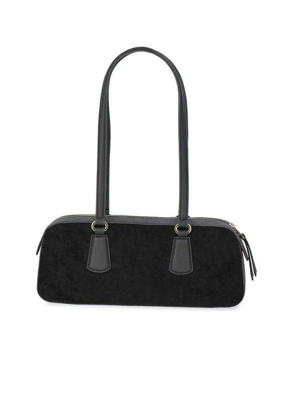 Women's East West Faux Suede Shoulder Bag, Black