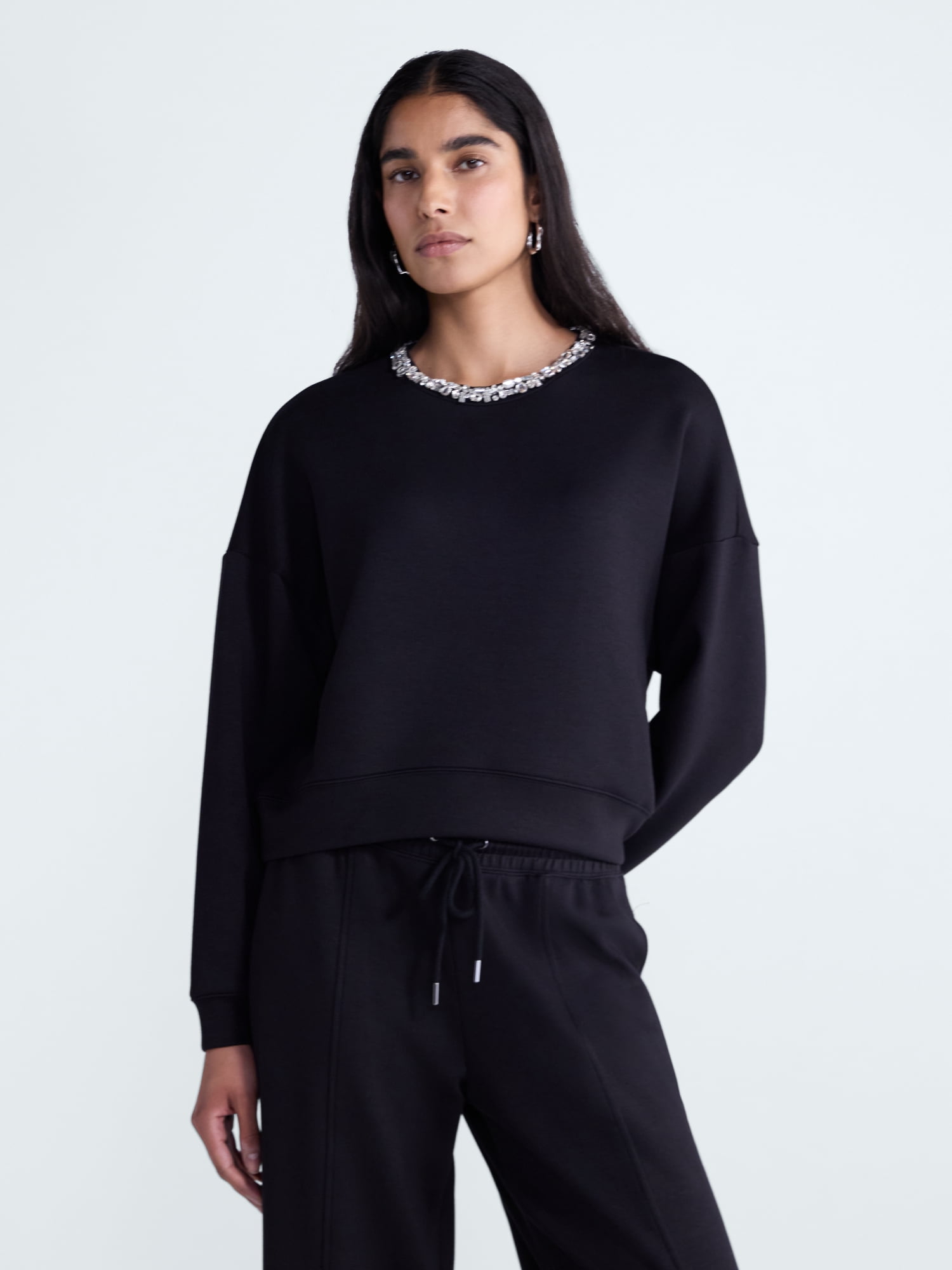 Scoop Women's and Women's Plus Scubaknit Embellished Sweatshirt, Sizes XS-4X