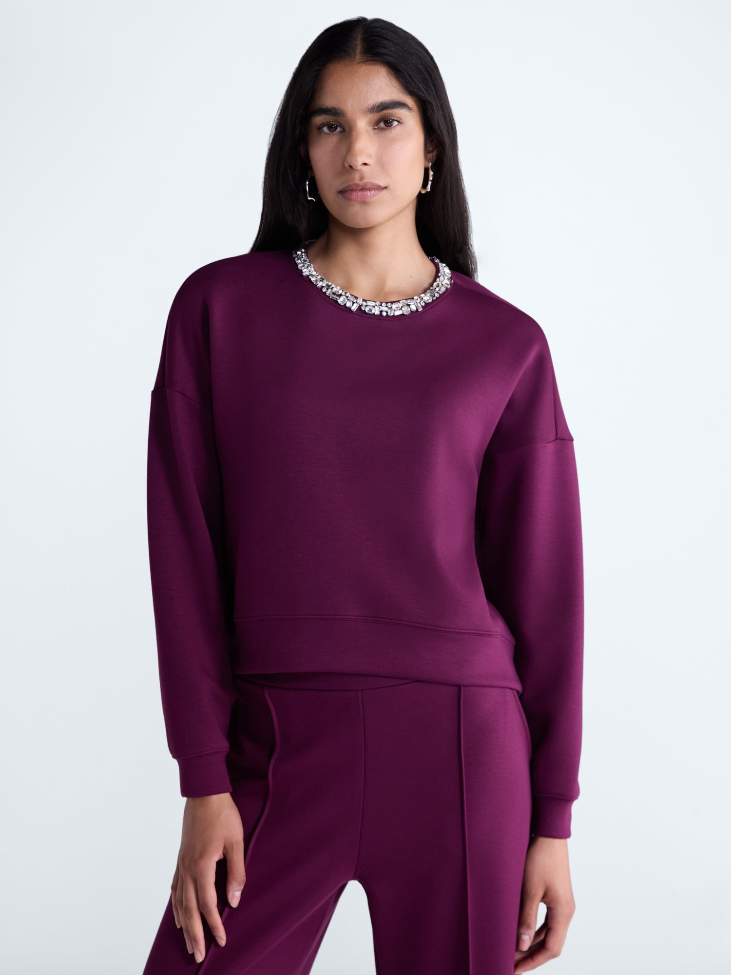 Scoop Women's and Women's Plus Scubaknit Embellished Sweatshirt, Sizes XS-4X